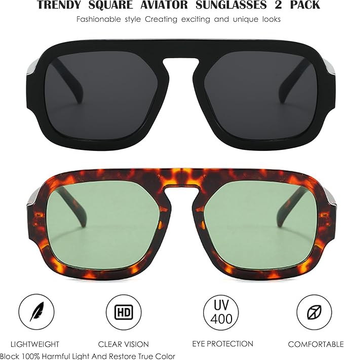 Trendy Square Aviator Sunglasses